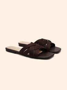 CUCCOO BASICS Sandalias planas versátiles y sencillas de verano para Navidad - Café integral - Ver 2