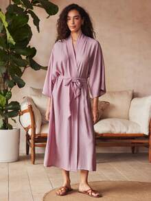 Lullawish 情人节波西米亚风宽松舒适亚麻长袍（女士款） - 藕粉色 - 查看 5