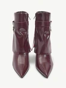 CUCCOO CHICEST 简约尖头休闲踝靴，时尚百搭，秋冬季情人节 - 酒紅色 - 查看 11