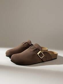 Solecia Women's Buckle Design Casual Fashionable Slip-On Flat Shoes - Coffee Brown - View 2