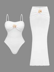 Swim Oasis 纯白色纹理泳裙女款 - 白色 - 查看 1