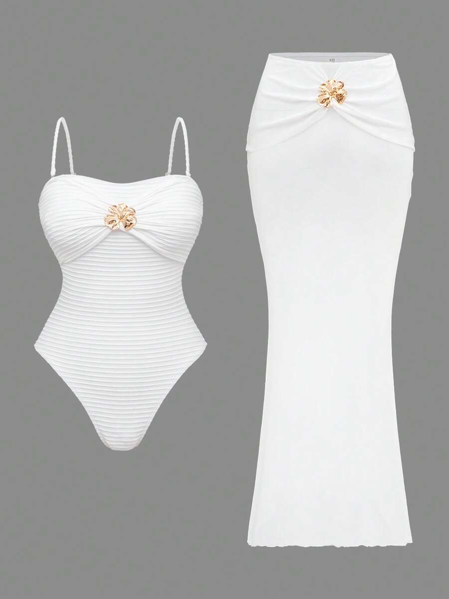 Swim Oasis 纯白色纹理泳裙女款 - 白色 - 查看 1