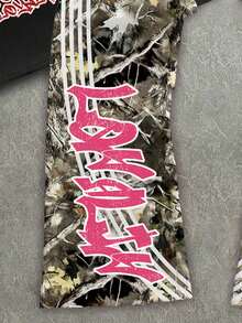 Manfinity EMRG Men's Casual Fashion Street Personalized Letter Print Loose Short Sleeve T-Shirt And Tree Print Contrast Striped Side Pants Set, Spring/Summer/Autumn - Multicolor - View 5