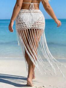 Swim Vcay 大码流苏钩编镂空性感度假风罩衫连衣裙 - 白色 - 查看 2