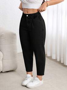 EMERY ROSE Celana Jeans Wanita Ukuran Besar, Tidak Melar, Model Tapered, Diskon, Cocok untuk Semua Musim - Hitam - View 8