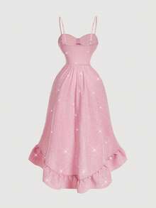 SHEIN MOD Plus-Size Women's Spring/Summer Pink Shimmering Fabric Maxi Dress, Autumn Wedding Guest Dress, Homecoming Dress, Brunch Wear, Renaissance Market Dress, Dress, Dress, Bridgeton Style Dress, New Year's/Valentine's Day Dress.Spring/Summer Holiday Party Outfits & New Year Outfits Pink Dress Prom Dress Pink Party Dress Elegant Dress High Low Dress - Pink - View 2