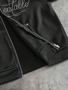 AXEPEAK Áo hoodie đính đá kiểu cổ điển, phong cách Mỹ phóng khoáng. - màu đen - Xem 5