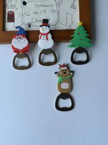 1pc Christmas Magnetic Bottle Opener, Cute Cartoon Stainless Steel Beer And Soda Bottle Opener, Christmas Patterns, Santa Claus, Christmas Tree, Snowman, Bear, Reindeer, Refrigerator Stickers, Catering Equipment And Supplies. - Multicolor - View 6