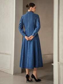 Selenza Women's Fashion Front Button Denim Dress, Suitable For Commuting - Dark Wash - View 2