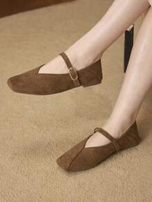 MOTF WOMEN SQUARE TOE BUCKLE STRAP FLATS VALENTINE'S DAY SPRING SHOES - Brown - View 5