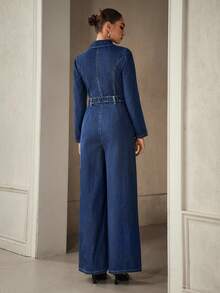 Selenza Women's Fashion Belted Denim Jumpsuit