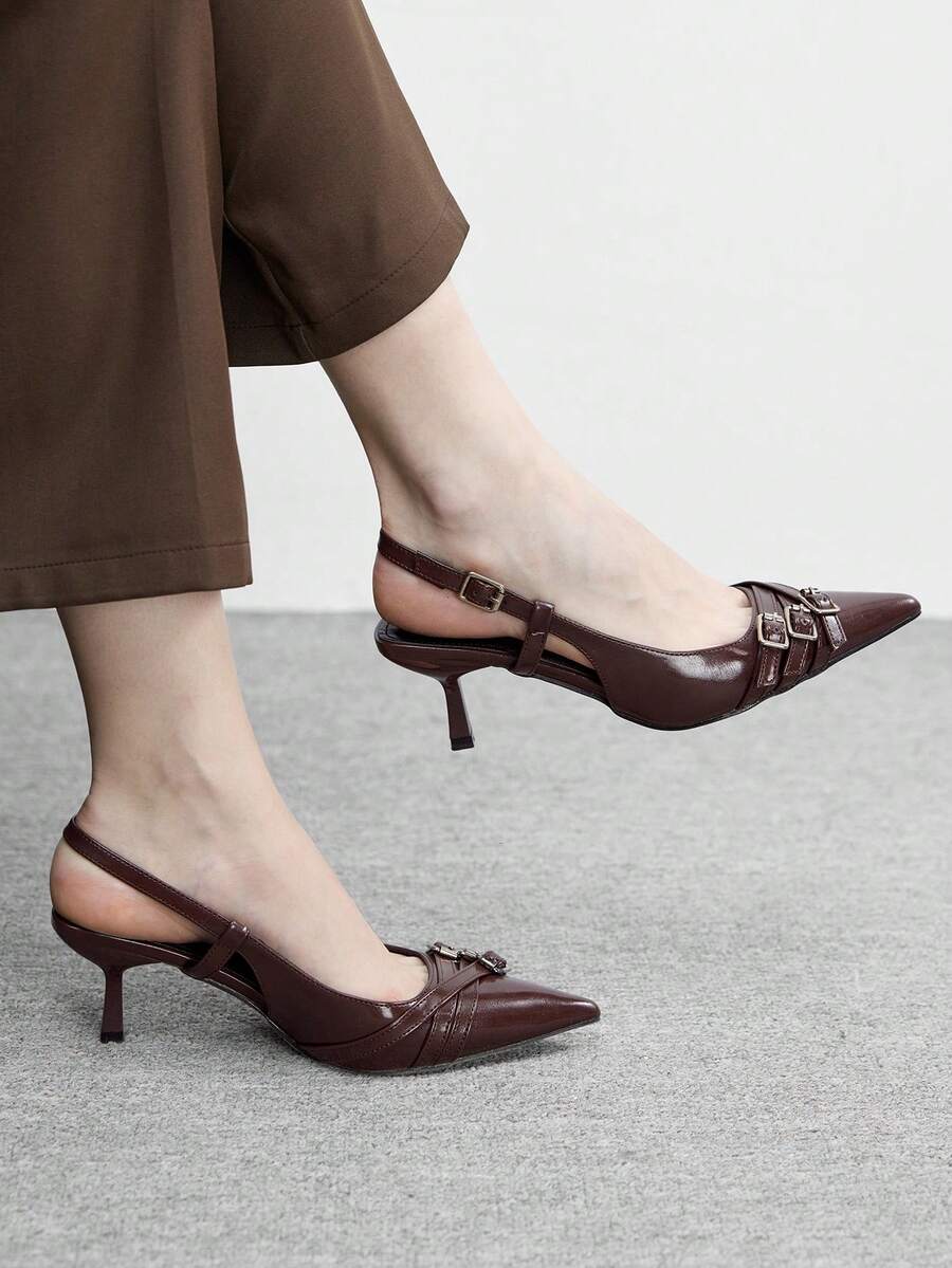 CUCCOO BIZCHIC Zapatos de tacón de gatito de punta fina para mujer, sencillos y de moda, sandalias de tacón con estilo punk para primavera, vacaciones de primavera, Pascua y baile de graduación - Marrón Mocha - Ver 1