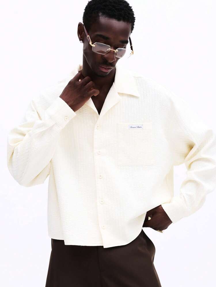 Linear Textured Linen Feel Look Button Down Shirt