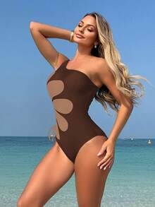 Swim Vcay Tenues de plage pour femmes Springbreak, Maillot de bain une pièce décontracté pour femmes avec imprimé, cordon de serrage et détails ajourés, idéal pour les vacances. Style bohème pour les festivals - Multicolore - Voir 5