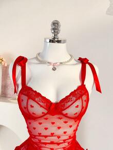 PetitDoll 2pcs/Set Romantic Lace Women's Sexy & Sweet Nightgown Set For Valentine's Day - Red - View 8