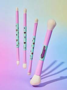 THE POWERPUFF GIRLS X SHEIN FanGlow 4pcs/Set Blossom, Bubbles, Buttercup Pattern Makeup Brush Set Powder, Blush,Eyeshadow, Detail Brush,Aesthetic & Adorably Girie 4 Multifunctional Brushes - Multicolor - View 7