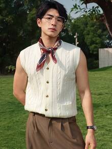 DAZY 男士V领纽扣针织背心，适合通勤和夏季穿着 - 白色 - 查看 4