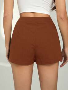 SHEIN Tall Váy quần nữ màu trơn cạp cao xẻ tà bên hông kiểu dáng thường ngày - màu nâu - Xem 2
