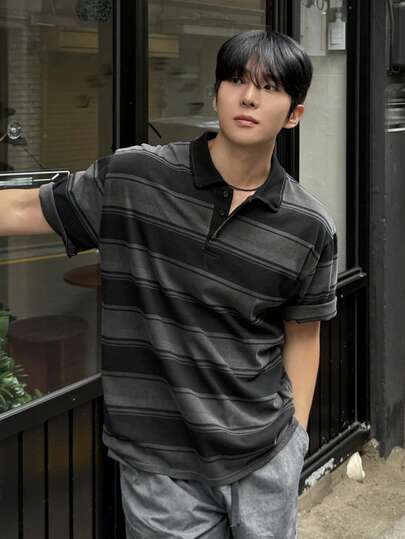 DAZY Men's Tie-Dye Striped Polo Shirt, Summer