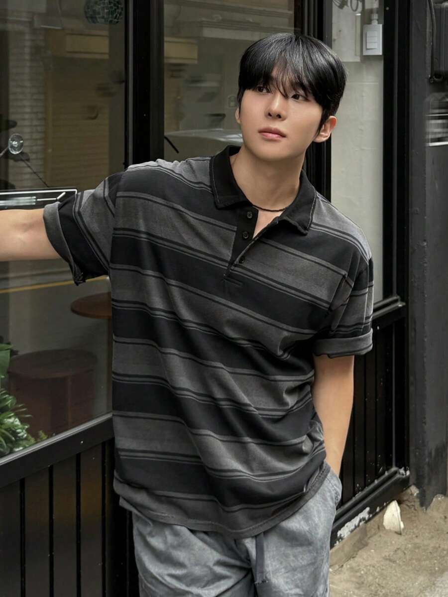 DAZY 男士扎染条纹Polo衫，夏季 - 彩色 - 查看 1