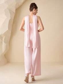 Modelyn 女士优雅3D立体花卉装饰连体裤，适合约会和派对穿着 - 粉色 - 查看 6