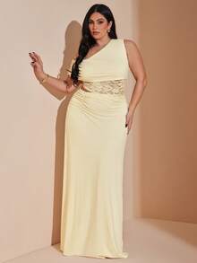 SHEIN BAE Bộ đồ 2 mảnh thanh lịch dành cho nữ cỡ lớn, gồm áo và chân váy ren hoa phối họa tiết lệch vai, màu xám trơn, kiểu dáng tối giản, thoải mái, gồm áo lệch vai và chân váy cạp thấp thắt nút, thích hợp cho buổi hẹn hò lãng mạn. Bộ đồ 2 mảnh mùa thu, áo và chân váy, bộ đồ dệt kim, bộ đồ cưới, bộ đồ tốt nghiệp, bộ đồ tựu trường, bộ đồ dự tiệc sinh nhật, bộ đồ ngày Valentine, bộ đồ thanh lịch. Màu vàng. - Màu vàng - Xem 4
