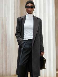 Aveloria Modichic 女士翻领双排扣羊毛大衣 - 深灰色 - 查看 3