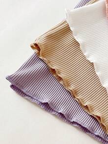 SHEIN 4件装女婴简约休闲可爱针织柔软荷叶边短袖T恤上衣，适合春夏外出和居家穿着，舒适百搭 - 彩色 - 查看 8