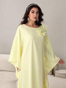 SHEIN Najma Women's Long Sleeve Tunic With 3D Floral Decor, Turkish & Arabic Traditional Style - Yellow - View 6