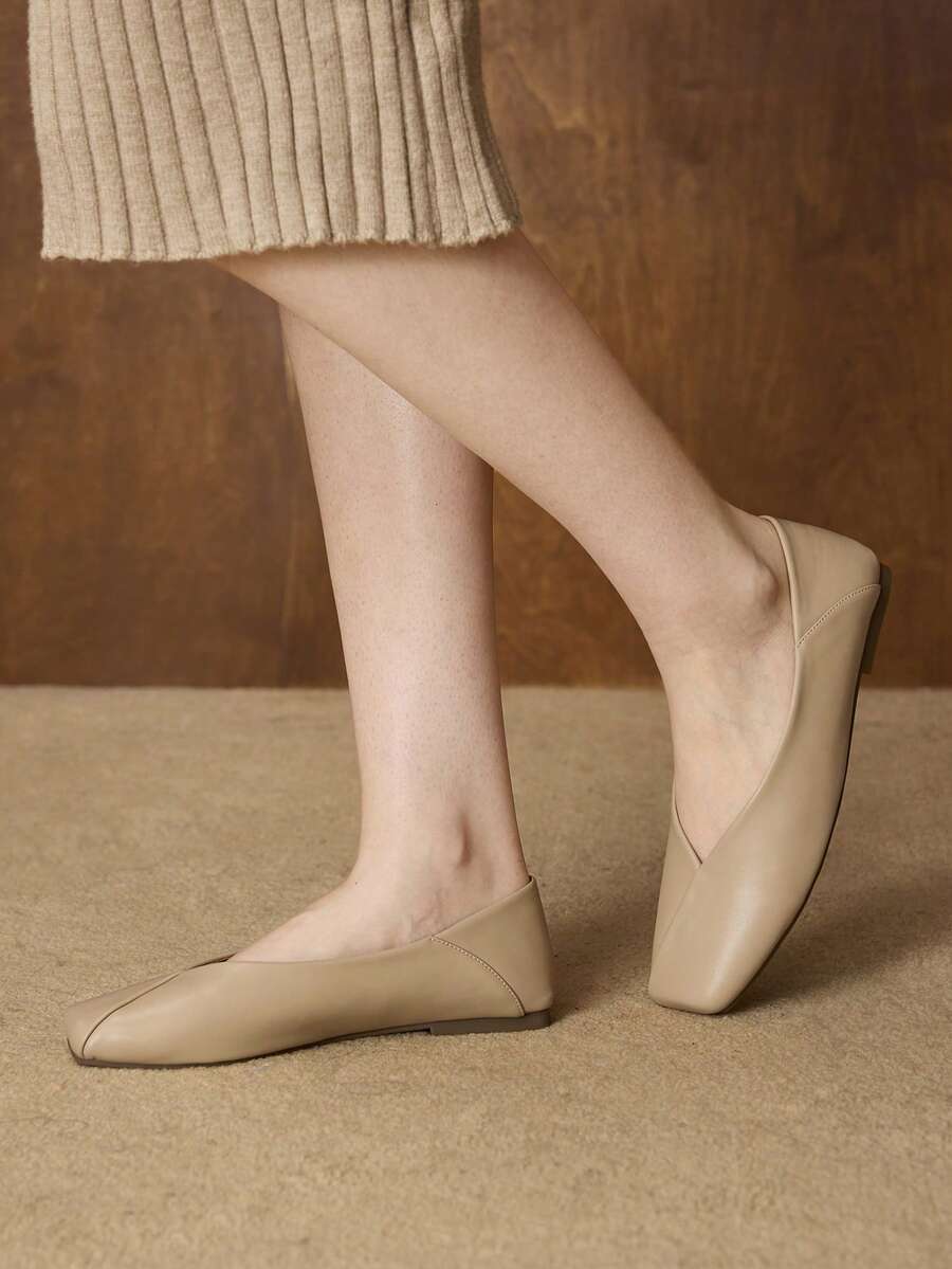 WOMEN PU LEATHER SQUARE TOE FLATS VALENTINE'S DAY - Apricot - View 2