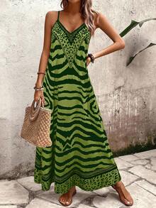 EMERY ROSE Women's Leopard Print Loose Maxi Slip Dress, Elegant For Daily Wear And Vacation, Summer - Olive Green - View 3