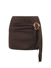 Swim Oasis 2026新款春夏纯色特殊面料连体泳衣带裙，沙滩度假休闲泳装套装 - 棕色 - 查看 5