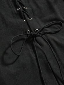 ROMWE Goth Vestido de tirantes ajustado y sexy con abertura alta y decoración de cruz gótica - Negro - Ver 4