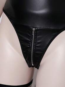 SHEIN 3件套渔网涂层皮革金属环性感连体衣套装 - 黑色 - 查看 8