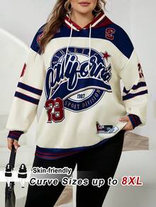 SHEIN CURVE+ Casual Minimalist Leopard & Cherry Print Hooded Loose Fit Thick Sweatshirt For Women, Autumn/Winterfall Clothes For Women,Winter,CURVE PLUS/Autumn /Winter - Multicolor - View 7