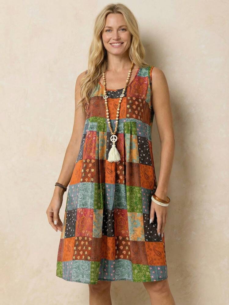 Women's Vacation Geometric Paisley Print Sleeveless Woven Dress