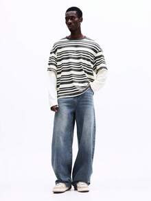 SUMWON Men's Regular Fit Long Sleeve Layered Striped Crew Neck T-Shirt With Contrast Sleeves For Casual Everyday Wear - Multicolor - View 3