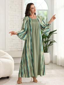 Lacomfia Đầm dài nữ dáng suông, cổ tròn, tay lửng 3/4, phối màu tự nhiên, kiểu dáng thường ngày, thích hợp cho mùa xuân/thu. - Nhiều màu - Xem 5