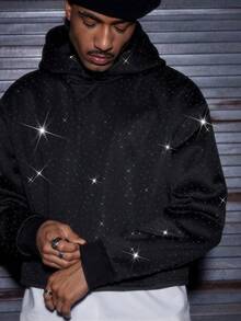 AXEPEAK 男士休闲百搭亮黑色套头连帽衫 - 黑色 - 查看 5