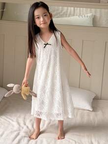 DAZY 女童（小号）V领蕾丝睡袍家居服