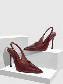 CUCCOO SZL Women's Elegant Pointed Toe Pumps With Buckle, Suitable For Commuting Valentine's Day - Burgundy - View 8