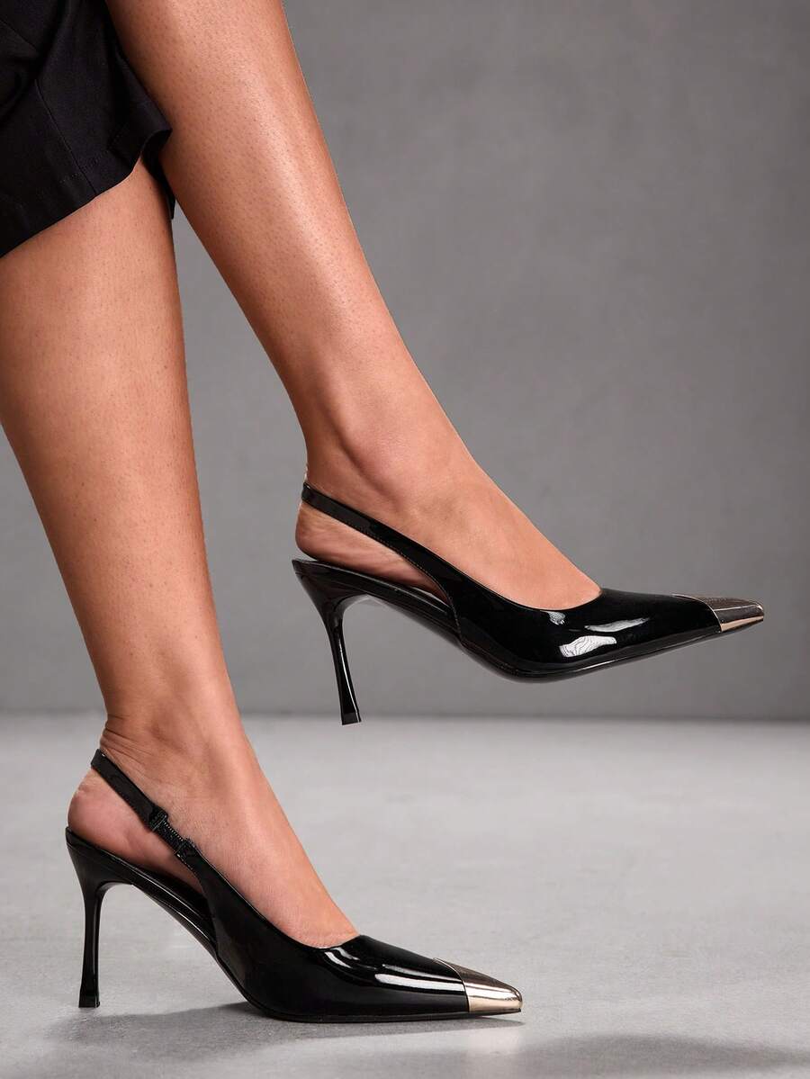 CUCCOO SZL 女士尖头撞色优雅通勤高跟鞋 - 黑色 - 查看 1