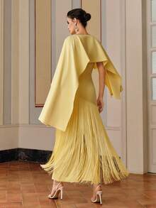 Anewsta Yellow Elegant Tassel Detachable Shawl Robe Kaftan - Yellow - View 3