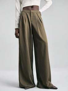 Ontre 2026SS New Women's Striped Pants, Woven Fabric, Business Casual Minimalist Commuter Style, Spring/Summer - Army Green - View 7