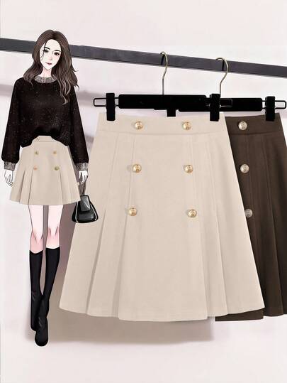 Franclia Vintage A-Line Pleated Mini Skirt, Flattering & Versatile For Women, Autumn/Winter Skirts Mini Skirts Set Khaki Skirts Casual Skirts Kawaii Skirt
