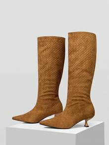 MOTF WOMEN POINT TOE EMBOSSED KNEE-HIGH BOOTS VALENTINE'S DAY - Brown - View 4