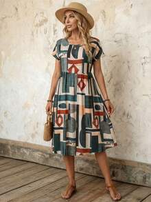 Faunlyn 女士中长休闲连衣裙，简约时尚，适合日常穿着 - 彩色 - 查看 4