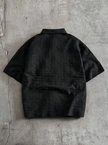 AXEPEAK Men's Casual Shiny Short Sleeve Shirt, Summer - Black - View 2