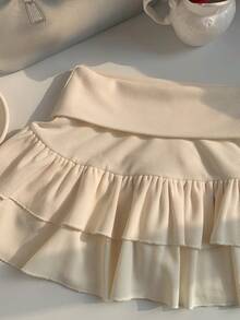 Comfortcana Chân váy ngắn xếp ly nhiều lớp màu trơn, kiểu dáng thường ngày, đa năng, thích hợp cho mùa xuân/hè. - Màu be - Xem 3