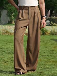 DAZY Men's Solid Brown Elastic Waist Pants, Spring/Autumn - Brown - View 5